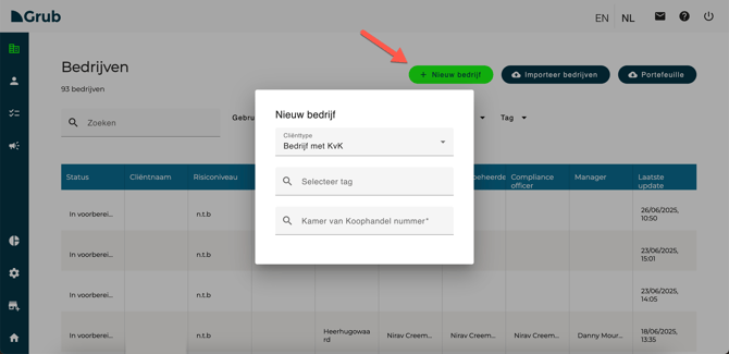Bedrijf toevoegen in Grub