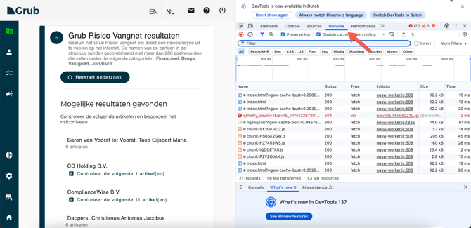 Foutmelding Grub - Inspecteren in browser
