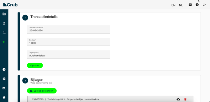Meldfunctie transacties Grub