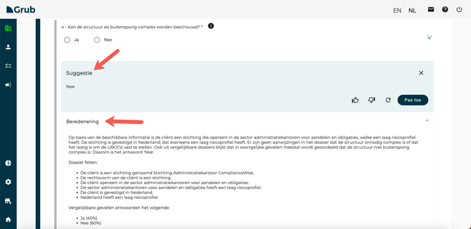 Suggestie & beredenering GrubAI