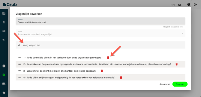 Vragenlijsten aanpassen